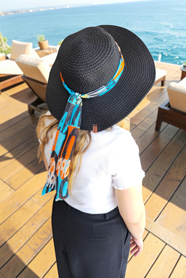 Natural-Looking Beach Hat with Scarf Wide Brim Summer Hat New Fashion Hat