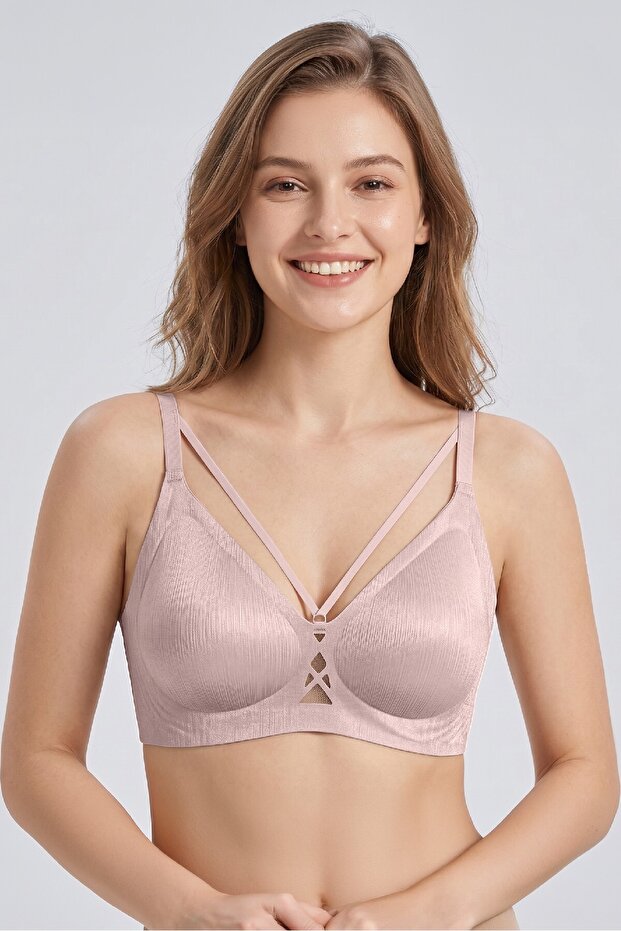 Shiny Fabric Laser Cut Bra with Strap Detail