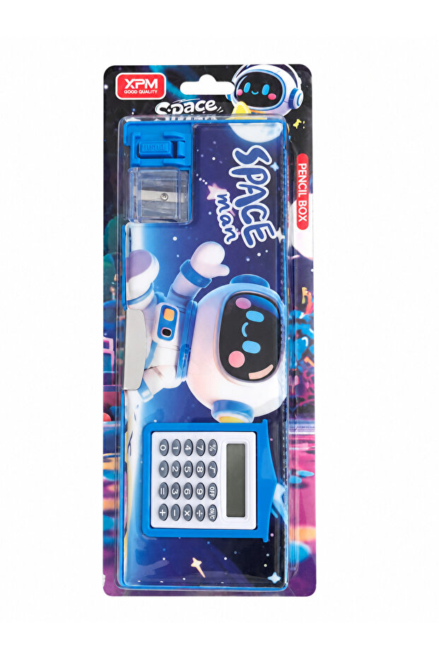 Astronaut Patterned Functional Plastic Pencil Case with Calculator