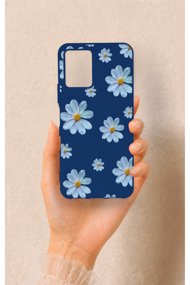 Vivo Y21S Compatible Blue Daisy Patterned Silicone Case