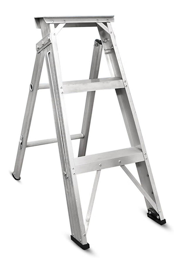 Heavy Duty Foldable Aluminum Ladder, Lightweight Portable Design, Anti-Slip Feet (2+1 STEPS) 3 Step Ladder