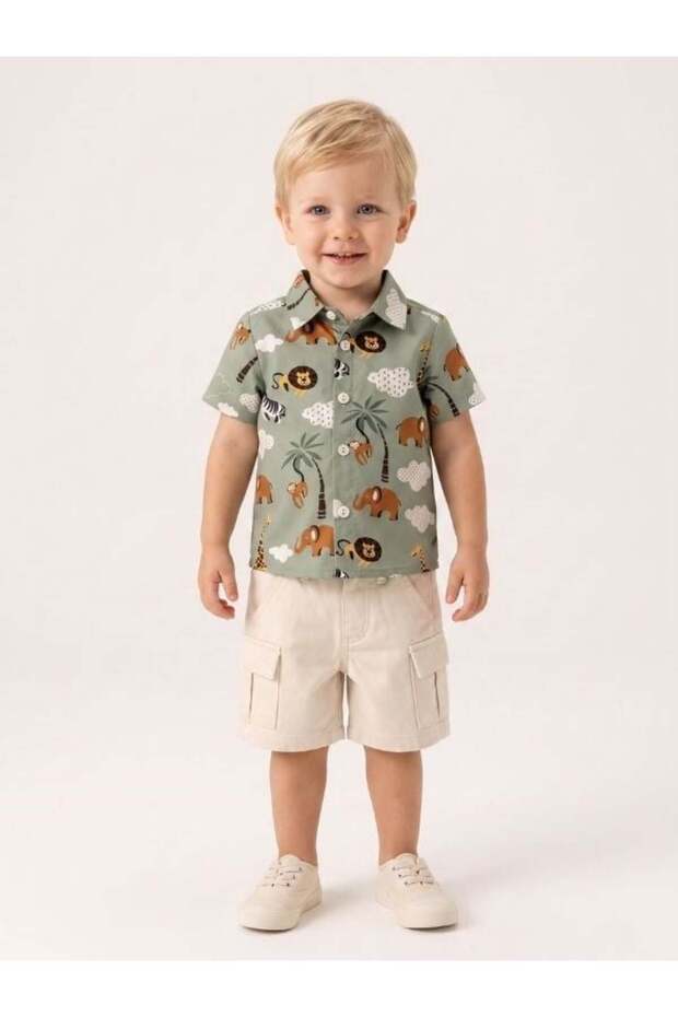 Baby Boy Safari Printed Shorts Set