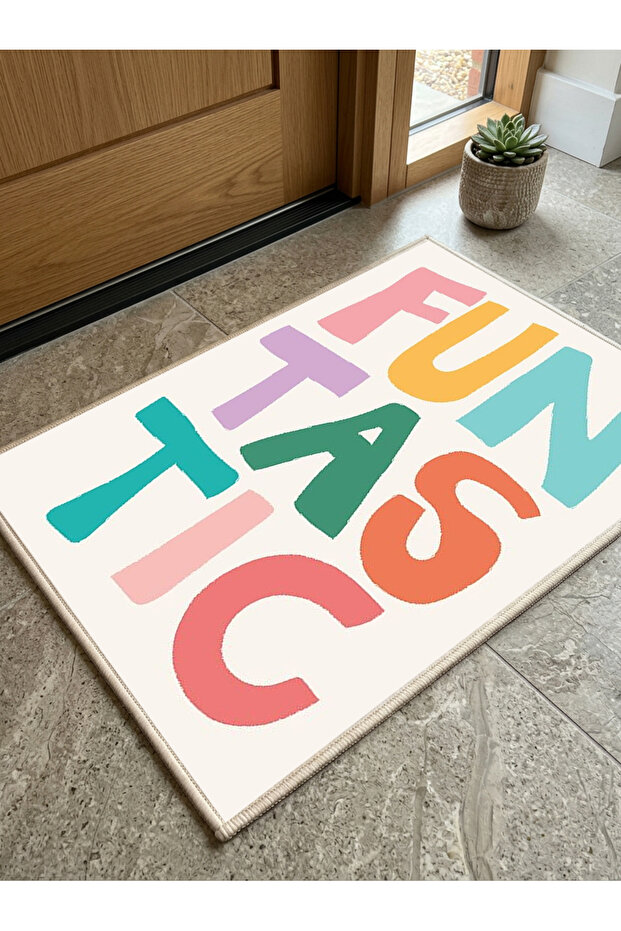 Non-Slip Sole Positive Energy Themed Washable Door Front-Bathroom Mat 40X60 cm