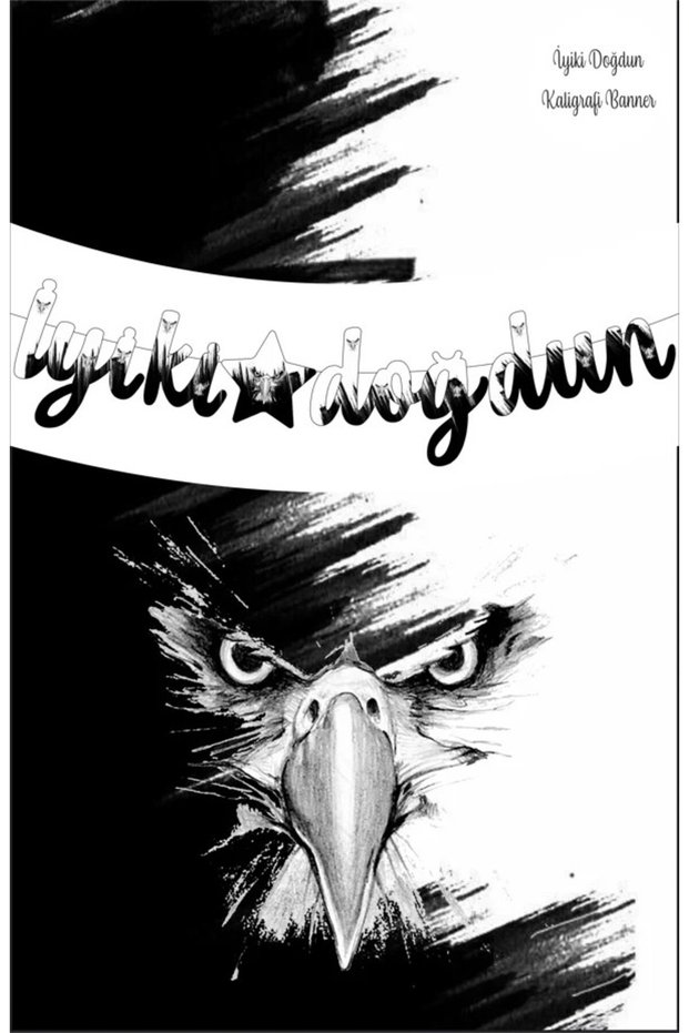 Black and White Eagle Themed Happy Birthday Banner – Fan Calligraphy Lettering, Silk Screened Birthday Party Decoration