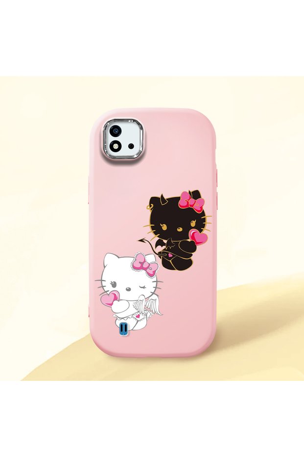 Realme C20 Compatible Case Camera Protector Pink Silicone Couple Phone Case with Kitty Pattern