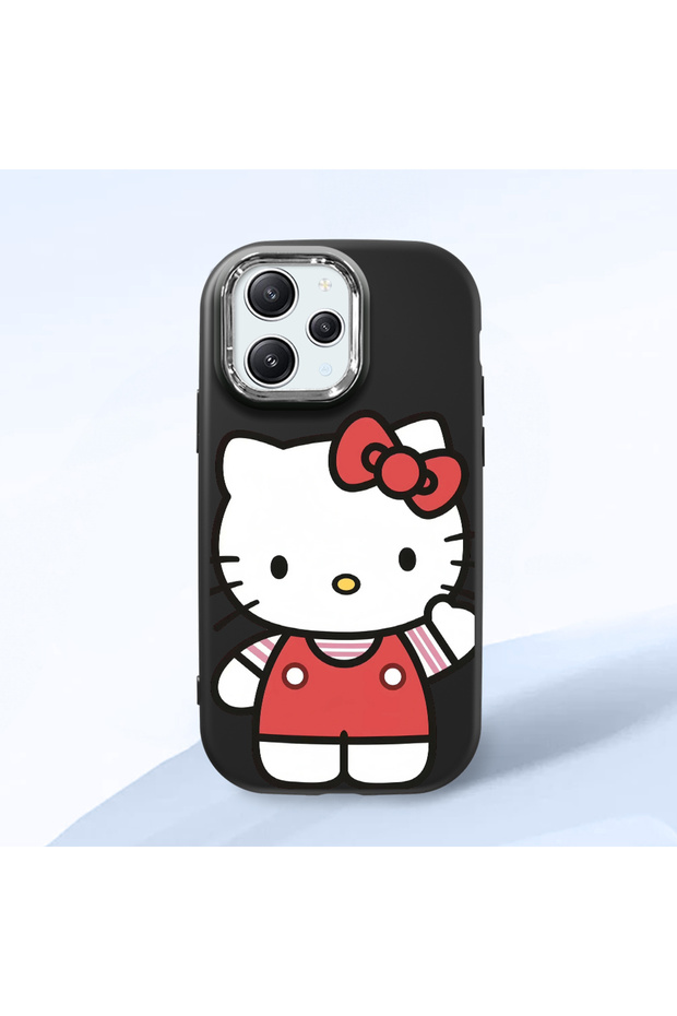 Redmi 12 Compatible Case Camera Protector Black Silicone Couple Phone Case with Kitty Pattern