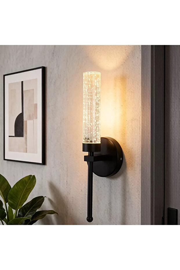 أبليك حائط أسود LED – قزاز شفاف – 3 ألوان إضاءة