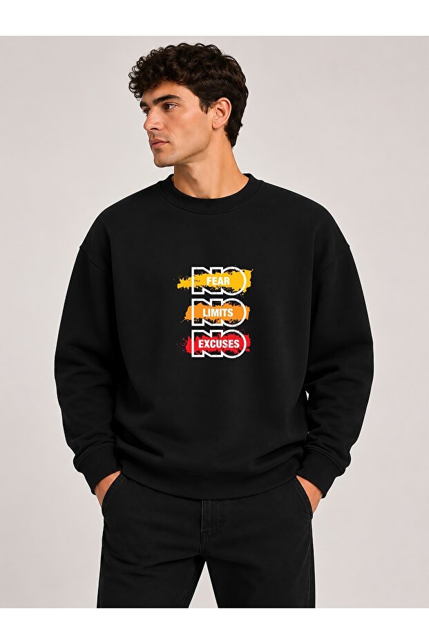 No Fear Print Detailed Crew Neck 2 Thread Sweatshirt