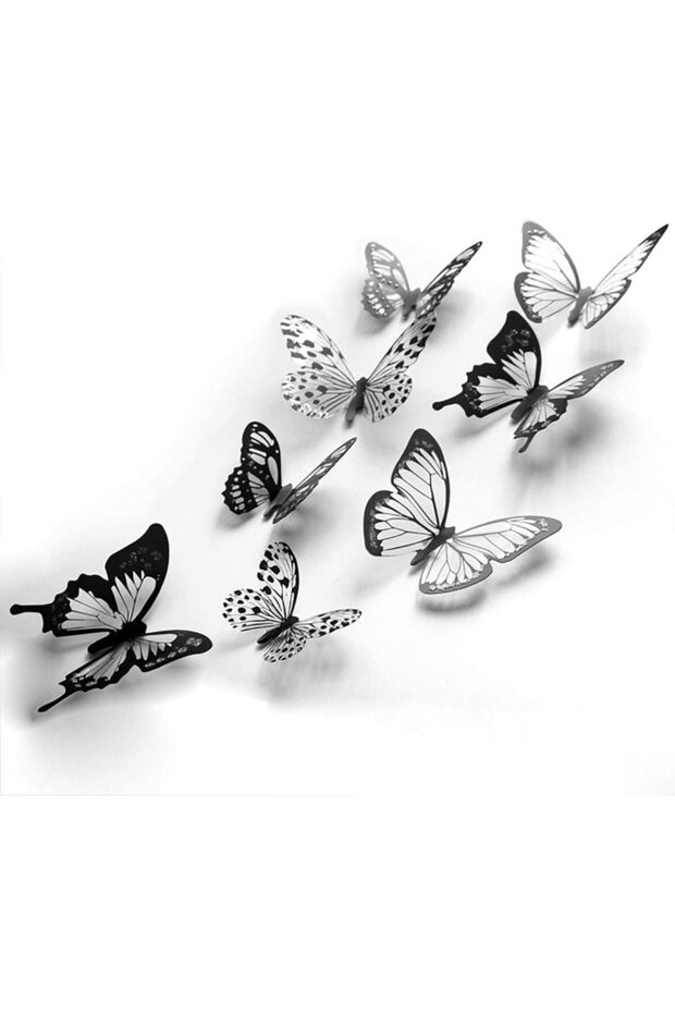 Butterfly Wall Stickers, 72 PCS Black and White 3D Crystal Wall Decals, Double Layer Stereo Removable Stickers, Butterfly-Shaped DIY Art Decorations for Bedroom Window Living Room Furniture