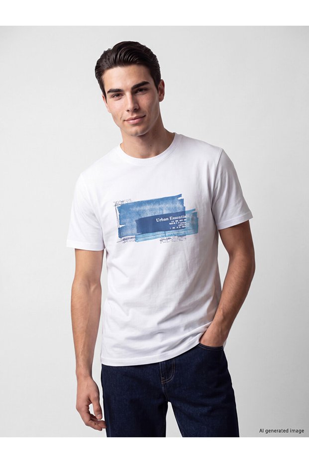 Peak New Season White Crew Neck Printed Men's T-Shirt