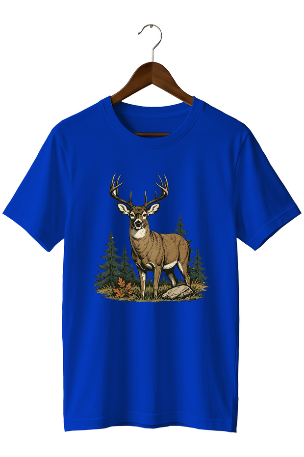 Deer Printed Unisex T-Shirt – Hunter Outdoor Nature Camping Themed Crew Neck Regular Fit