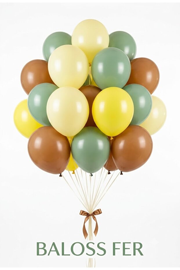 Forest Friends Themed 20-Piece Macaron Yellow Eucalyptus Pastel Yellow Brown Pulseless Balloon Set 1 Year Old Birthday Decoration