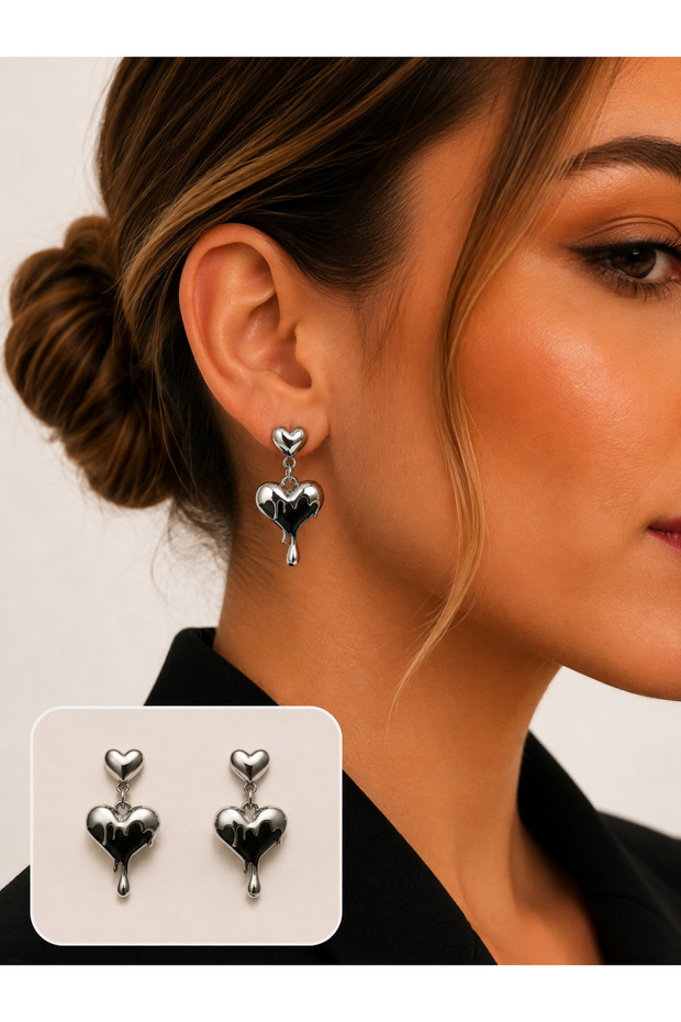 Y2K Gothic Dripping Heart Figured Dangle Earrings Black Metal Punk Goth Women's Earrings