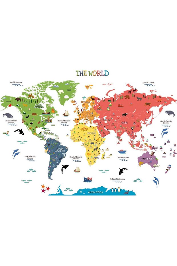 Large Removable Educational World Map Peel and Stick Wall Stickers for Kids Nursery Playroom Wall Arts Décor…