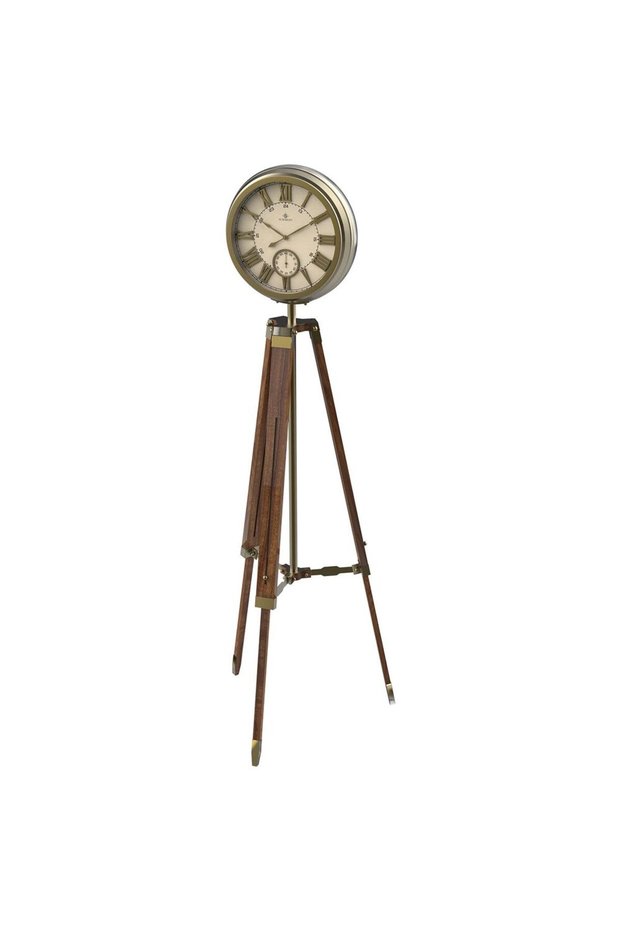 Solid Wood Frame Metal and Wooden 6680A/ Stand Tripod Floor Clock/ Adjustable /Vintage Brass/ Antique Look Wooden Grandfather(135cm to 180cm)