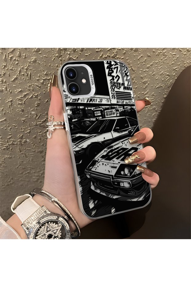iPhone 11 Compatible Manga Drawing Classic Car Flat Print Quality Silicone Case