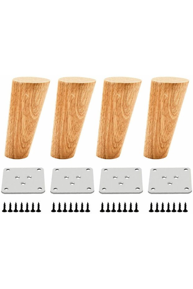 4 furniture legs - 10cm wood - suitable for tables, beds, wardrobes - comes with mounting plate and screws