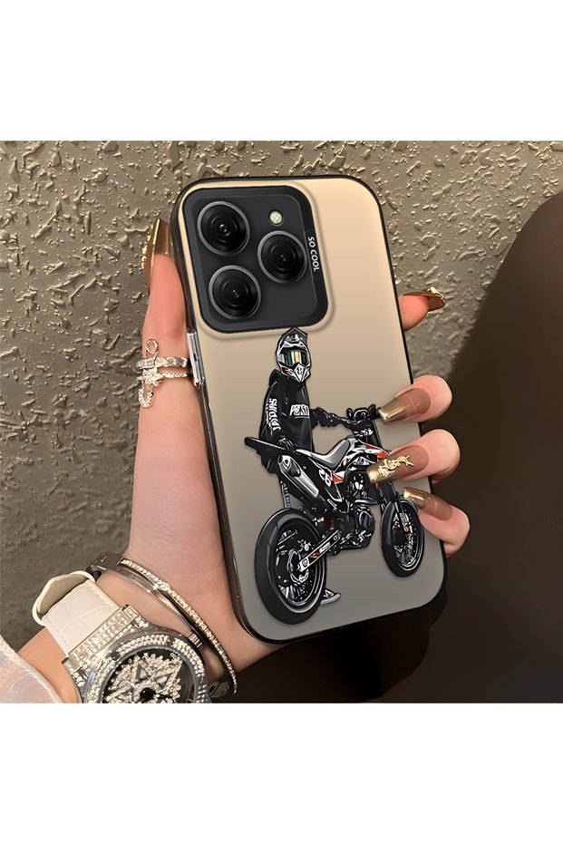 Tecno Spark 20 Pro 4G/5G Compatible Motorcycle Rider Drawing with Helmet Printed Men's Style Phone Protective Case
