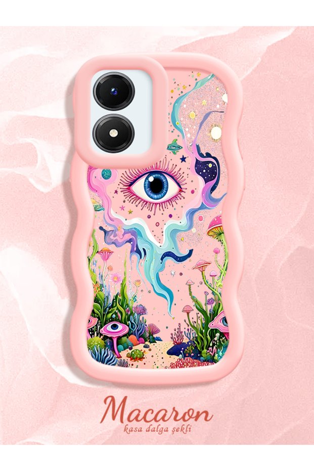 Vivo Y02S Compatible Colored Psychedelic Eye Mushroom Drawing Flat Print Case