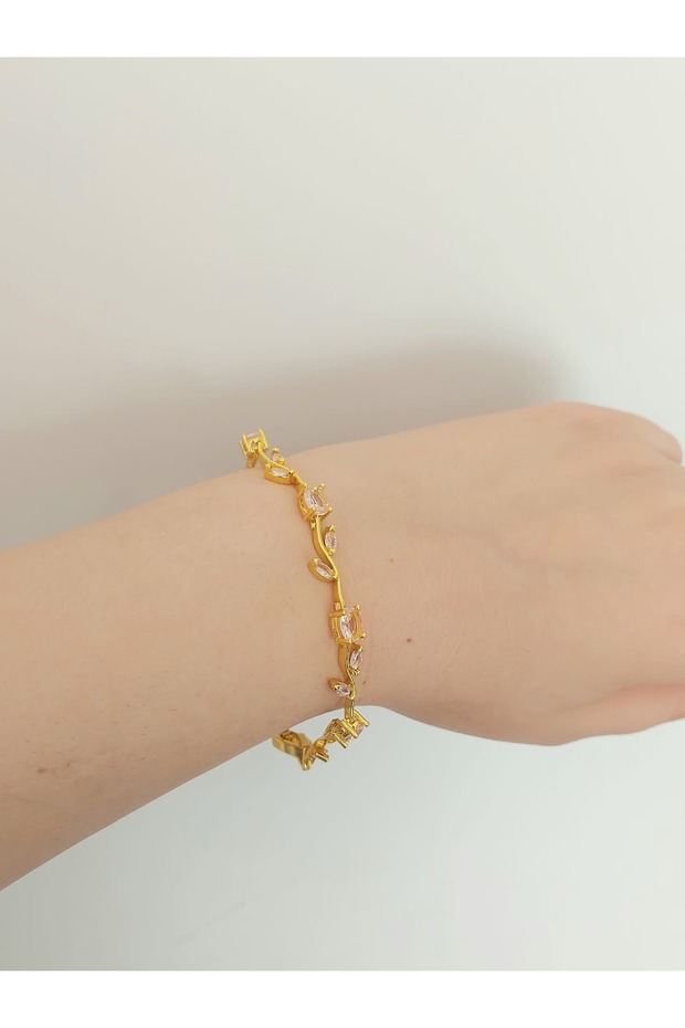 Zircon Stone Waterway Leaf Flower Ivy Steel Bracelet