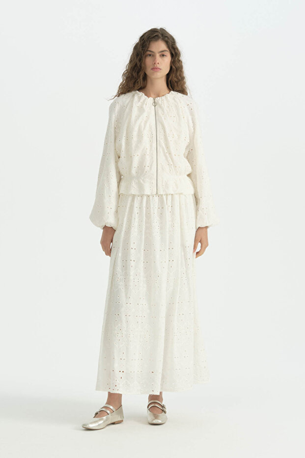 Beli Gathered Embroidered Skirt - Ecru
