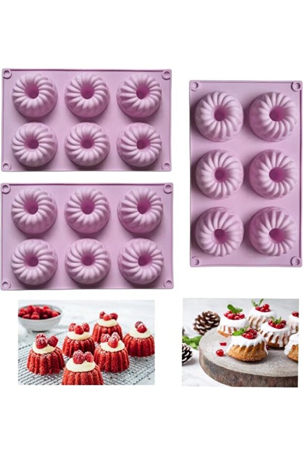 3-Piece Mini Ring Cake Mold Set, 6-inch Capacity Small Ring Cake Mold, Silicone Ring Cake Mold, Brownies (Light Purple), Baking Mold, Muffins