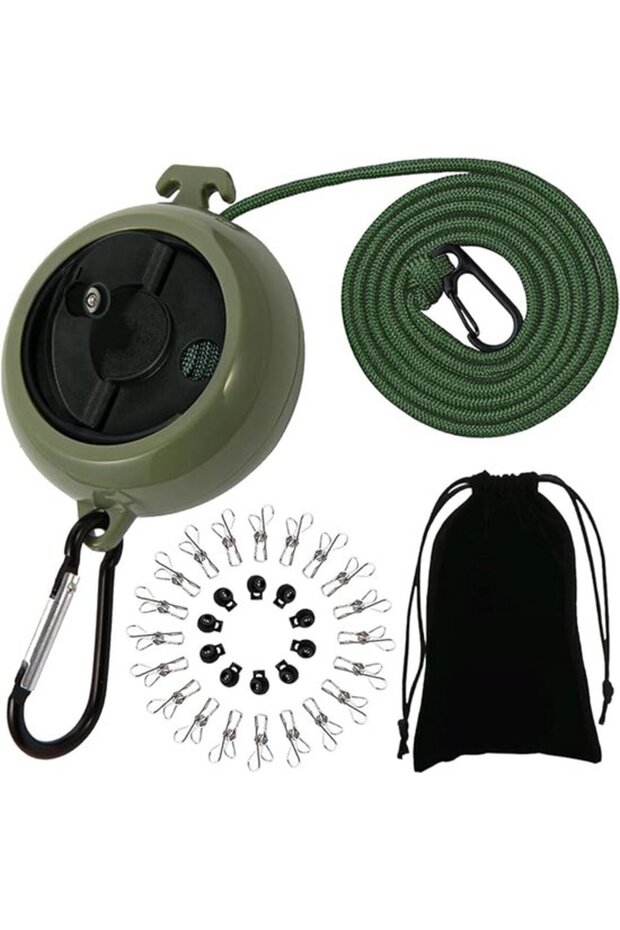 Extendable Clothesline Non-Slip Portable Travel 10m 10 Holding Loops 20 Clips Outdoor Camping Accessories Green-A