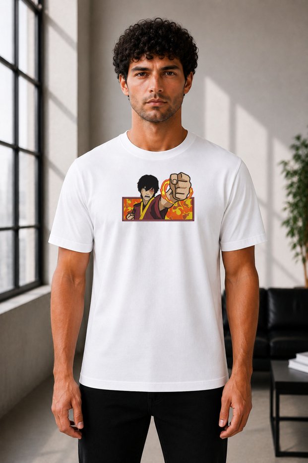 Unisex Oversize Embroidered Avatar Zuko Firebender Design 100% Cotton T-Shirt