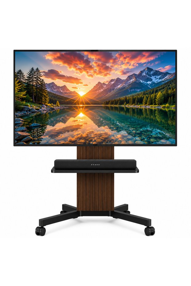 Mobile TV Stand Cart for 32–65 Inch LED LCD OLED QLED TVs, Height Adjustable Rolling Floor TV Stand with AV Shelf, Heavy-Duty Steel, Lockable Casters, Max VESA 400x400.