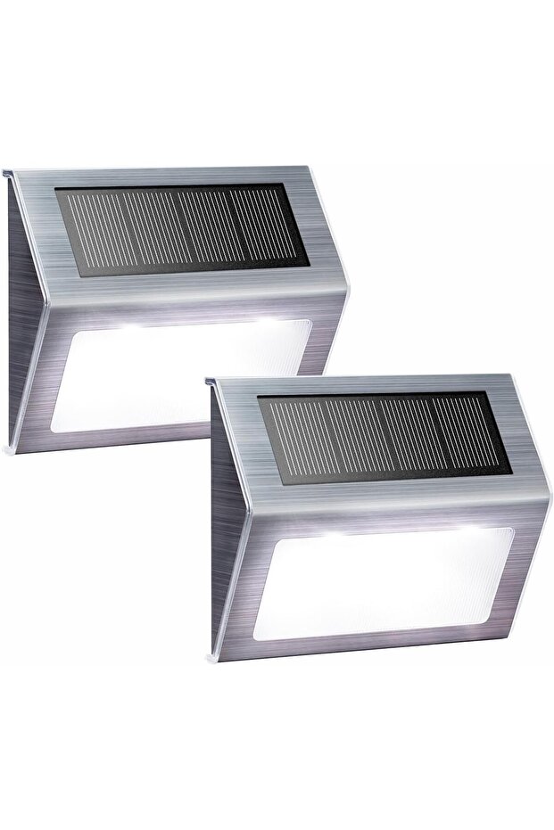 Solar lights suitable for deck steps, stairs, railings, walkways, paths, LED lights, outdoor waterproof, white light, 2-pack.
