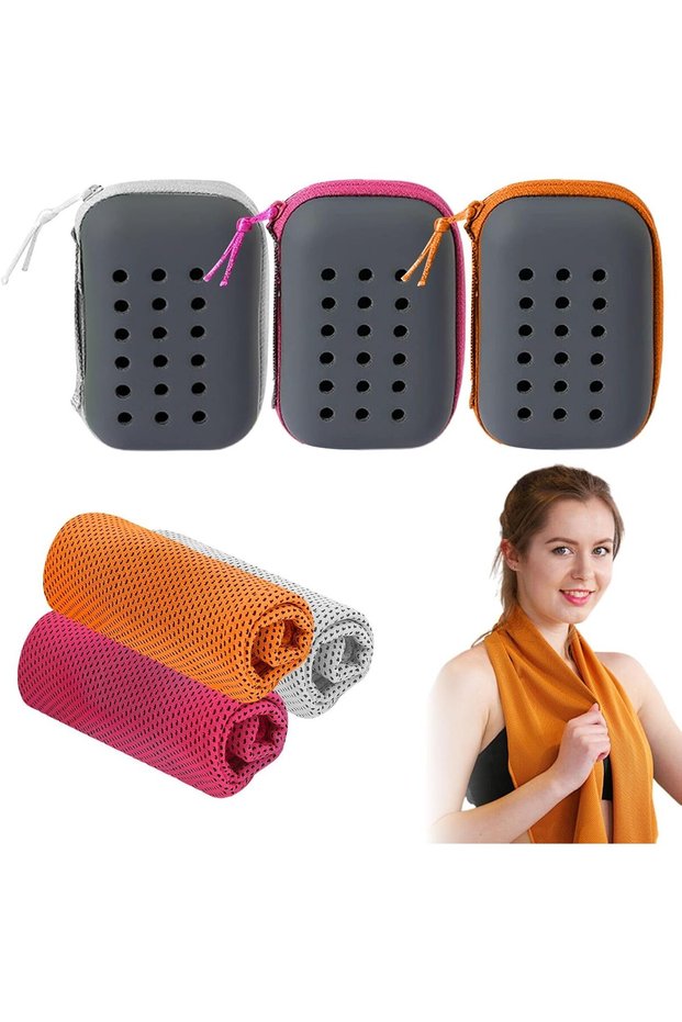 3 - cooling towels, fitness towels, and quick - drying towels, made of microfiber, with a portable silicone sleeve, quick - drying and cooling...