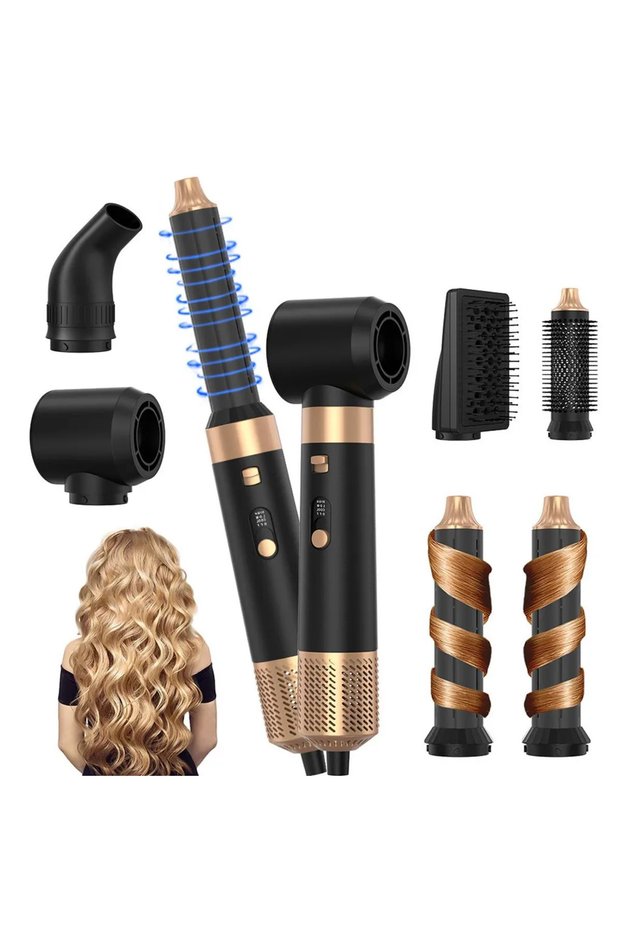 6-in-1 Hair Styler Hot Air Brush Professional Blow-Drying Curling Iron Straightening 1000W 3 Temp Settings