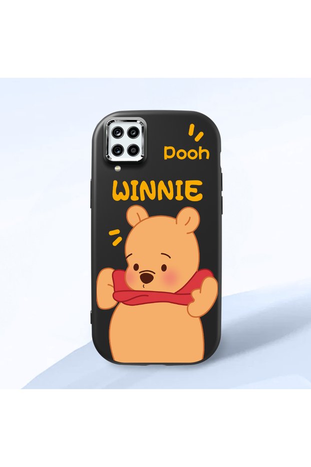 Samsung Galaxy M12 Compatible Case Camera Protector Black Silicone Couple Phone Case Bear Patterned