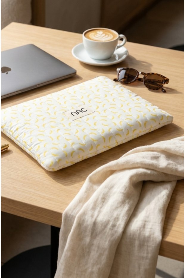 Banana 13 Inch Laptop and Tablet Case | Quilted Organizer Bag Water Repellent Fabric