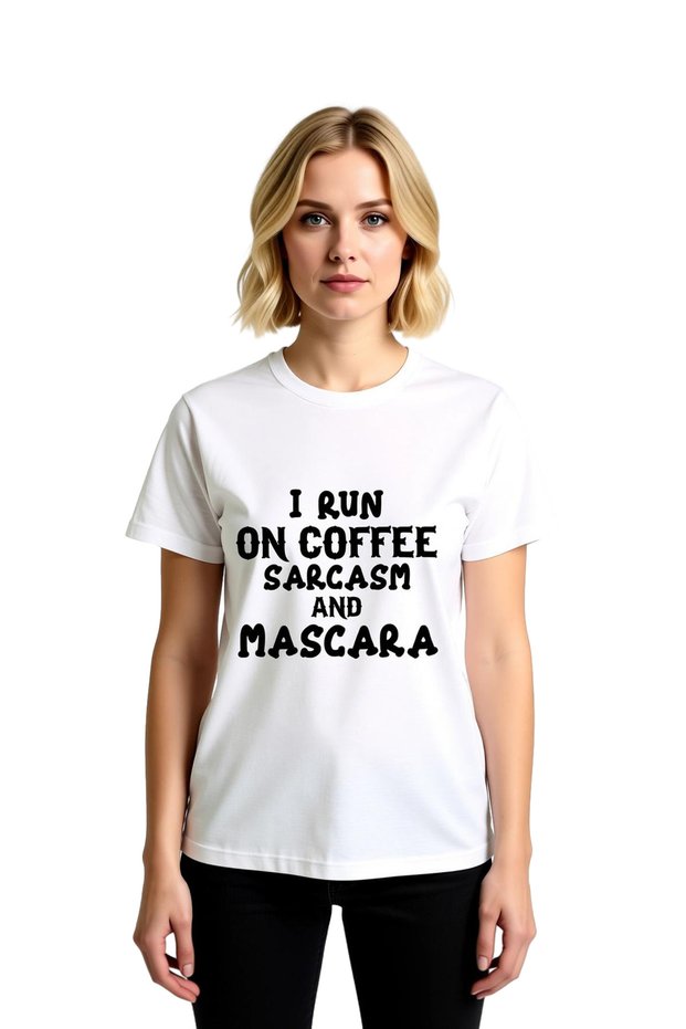 Women's Humor Printed Casual T-Shirt Coffee Sarcasm Makeup Themed Relaxed Fit Short Sleeve Round Neck