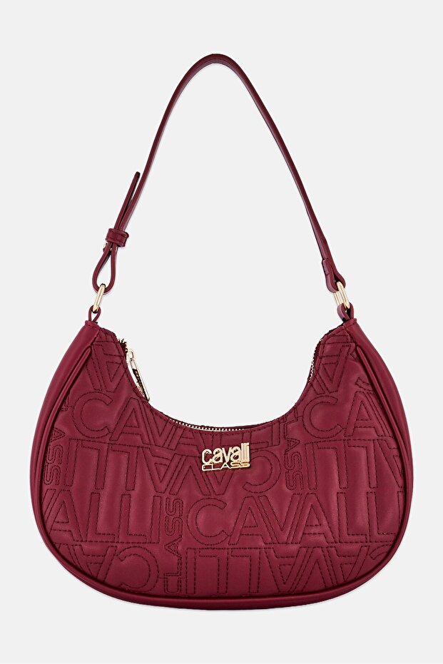 Women Brand Logo Shoulder Bag, Burgundy