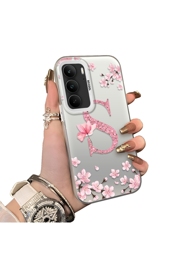 Realme 14X Compatible Silicone Edge Hard Back Case Couple Phone Case with Letter S Pattern
