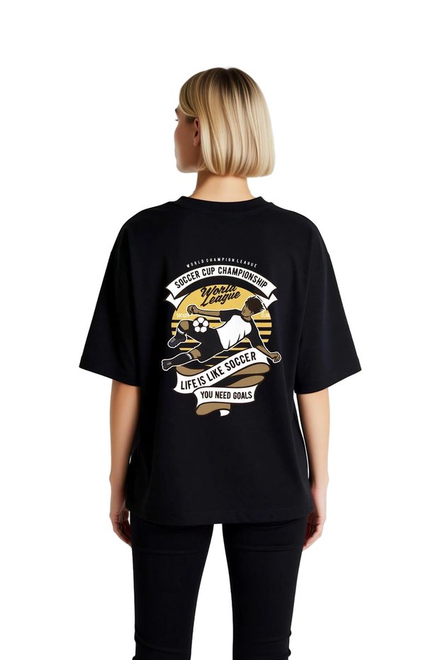 Women's Oversize Football Themed Printed T-Shirt 100% Cotton Relaxed Fit Casual Wear Modern Stylish Comfortable