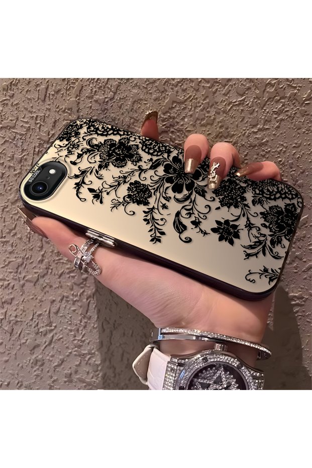 Elegant Black Lace Flower Pattern Case for iPhone 7/8/Se 2020 2022 Compatible, High Quality Case
