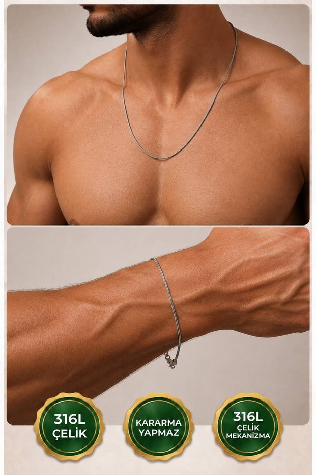 Men's Tarnish Resistant Stainless Italian Steel Snake Silver Color Necklace Bracelet Set