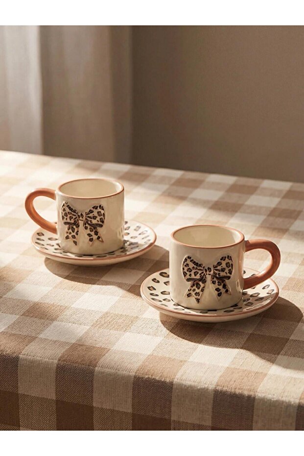 Mixed Leopard Patterned Porcelain Coffee Cup Set for 2 Persons 100 ml (W6)