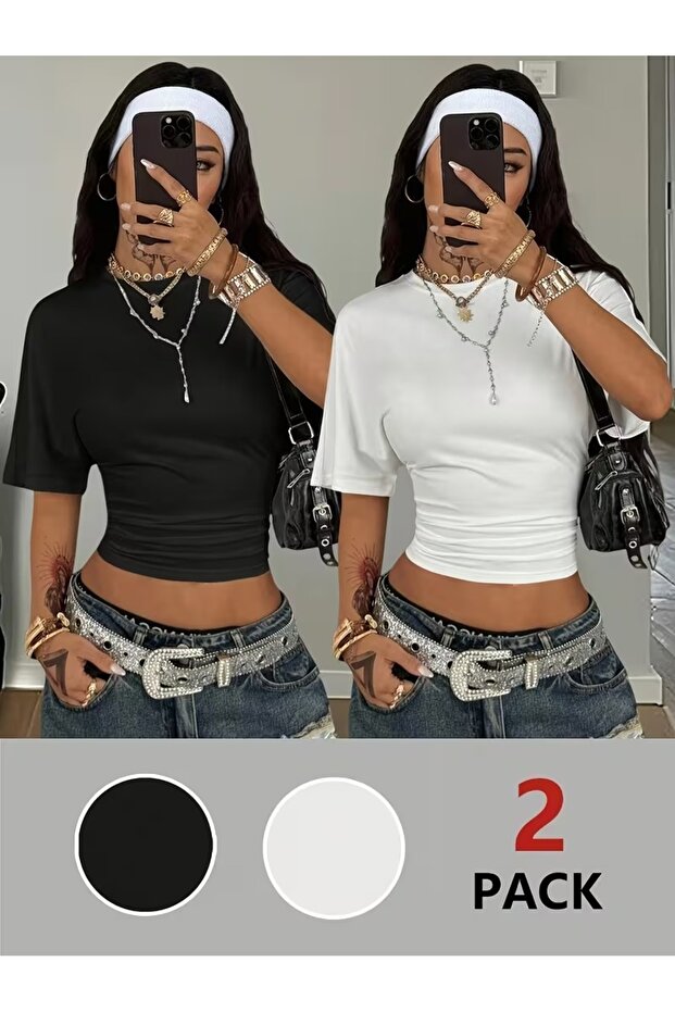 Unisex Comfortable Fit Tshrit Mixed Print Tshirt Double Bat Sleeve Crop T-Shirt