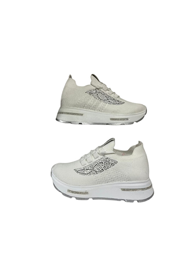 , Leather Anatomical Lace-Up Women's Sneaker with Glitter Stripes