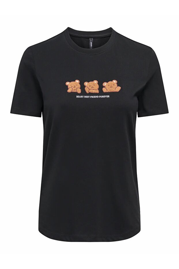 Women's Black Onlteresa Reg S/S Teddy Top Rs Jrs T-Shirt