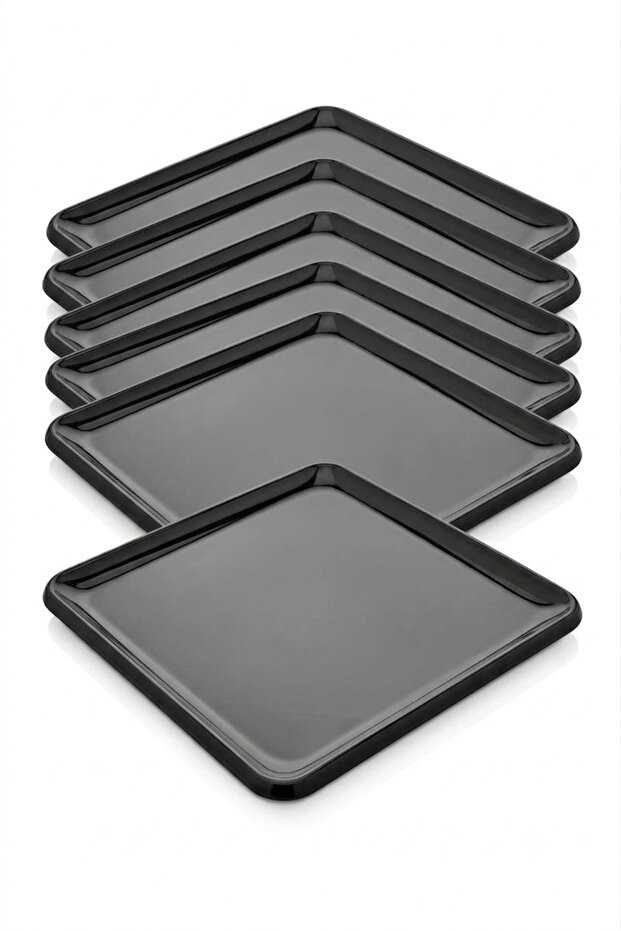 6 Pieces Unbreakable Melamine Square Dessert Serving Plate 22 cm - Black
