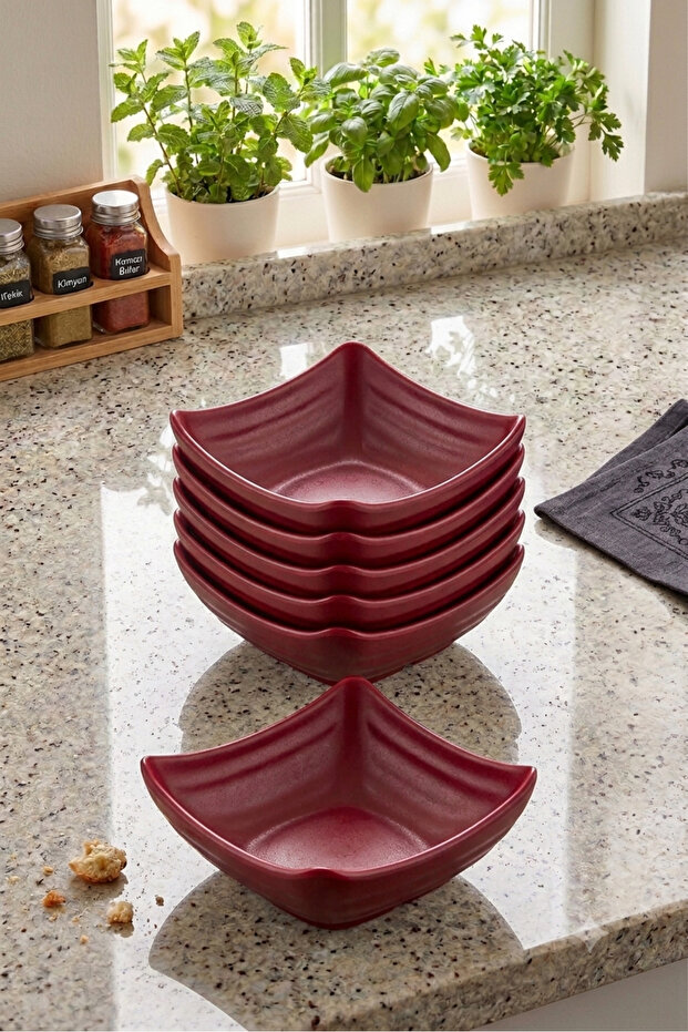 6 Pieces of Unbreakable Melamine Square Mini Sauce Bowls and Snack Bowls 10 cm - Red
