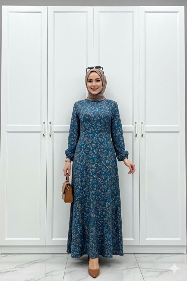 A-Cut Viscosa Fabric Crinkle Patterned Tunic Dress