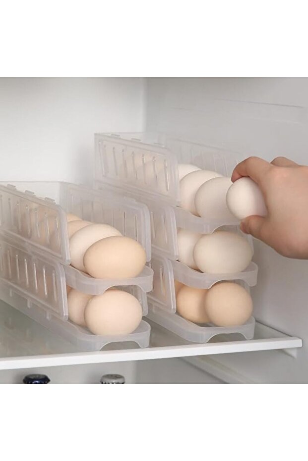 3-Tier Stackable Egg Organizer, Rolling Egg Holder for Refrigerator, Space Saving Kitchen Storage, E - 4
