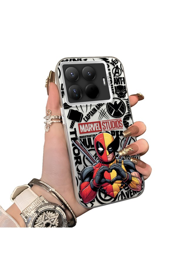 15t Pro Compatible Marvel Patterned Silicone Edge Hard Back Case Couple Phone Case