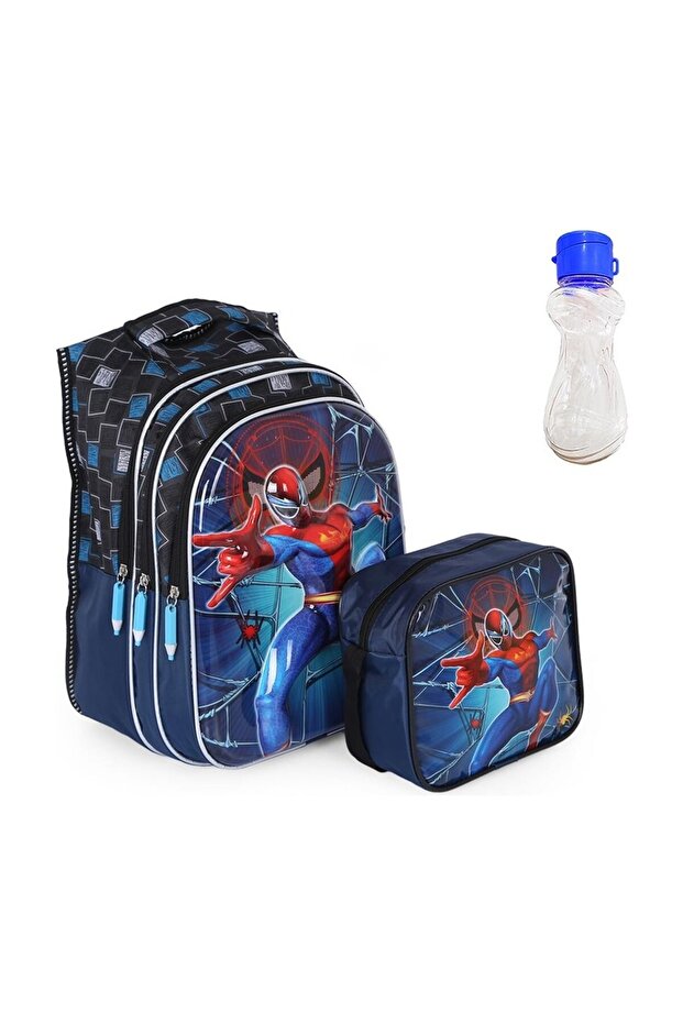Boy's Spider-Man Patterned School Bag Set with Lunch Box